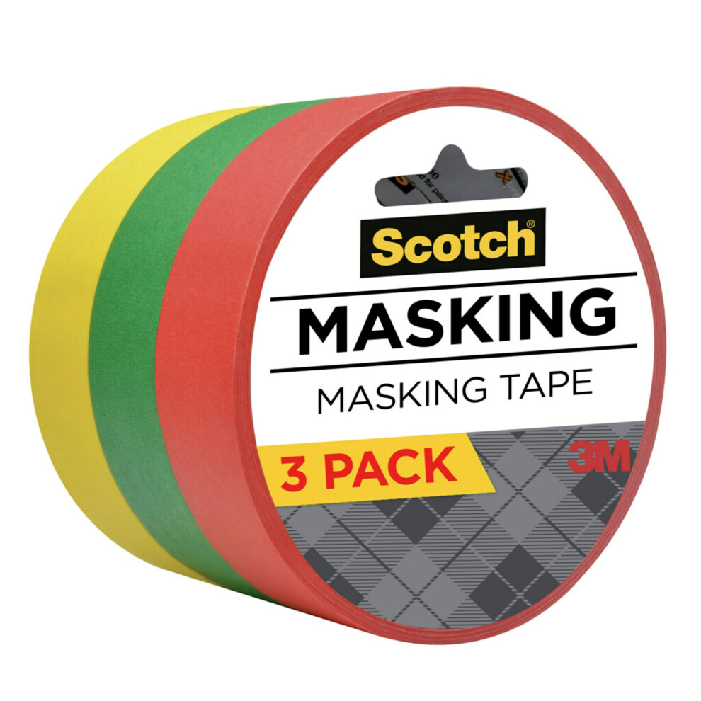 Scotch Expressions Masking Tape  94 in x 20 yd  3 RollsPack  Red  Yellow  Green 34373PRM