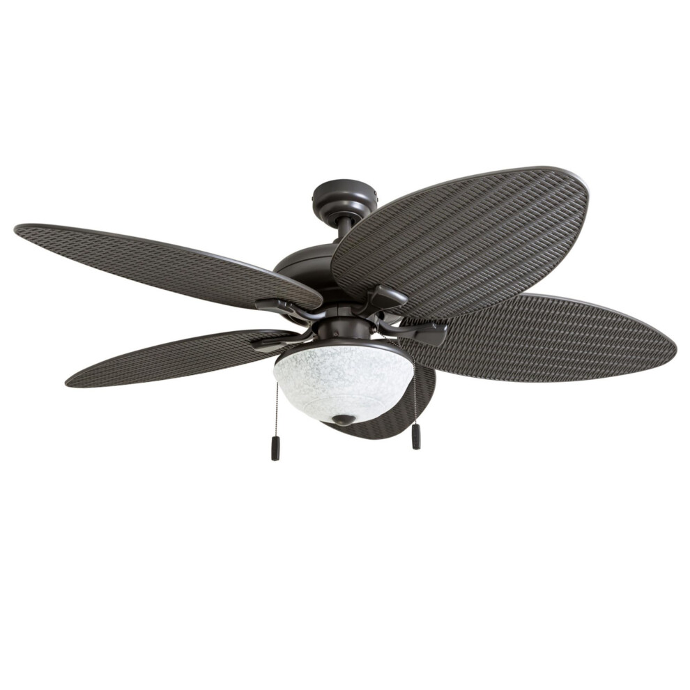 Honeywell Ceiling Fans Inland Breeze  52 Inch Tropical Indoor Outdoor Ceiling Fan with Light  Pull Chain  Three Mount Options  W