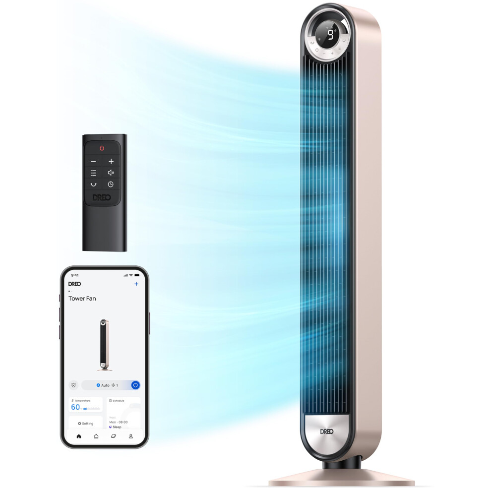 Dreo Smart Tower Fans For Home 90 Oscillating Fan Bedroom Indoors Voice Control Floor With 12H Timer 42 Inch Quiet Bladeless