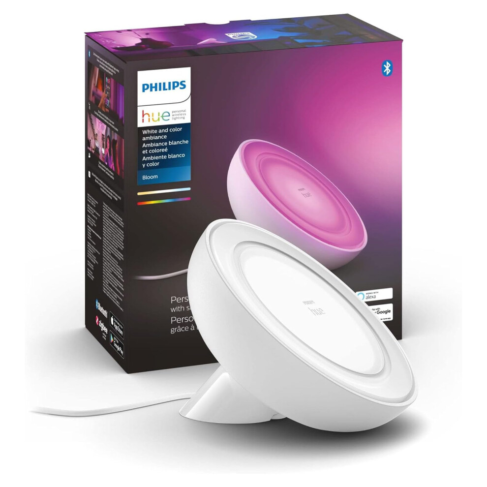 Philips Hue Bloom Smart Table Lamp  White  White and Color Ambiance LED ColorChanging Light  1 Pack  Control with Hue App