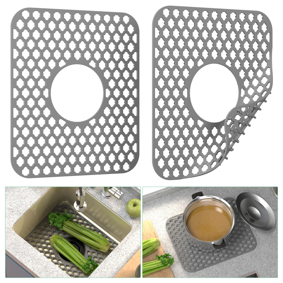 TOOVEM Kitchen Sink Mats  2PCS NonSlip Heat Resistant Silicone Sink Protector Mat  Folding Farmhouse Rear Drain Sink Mats  Cent