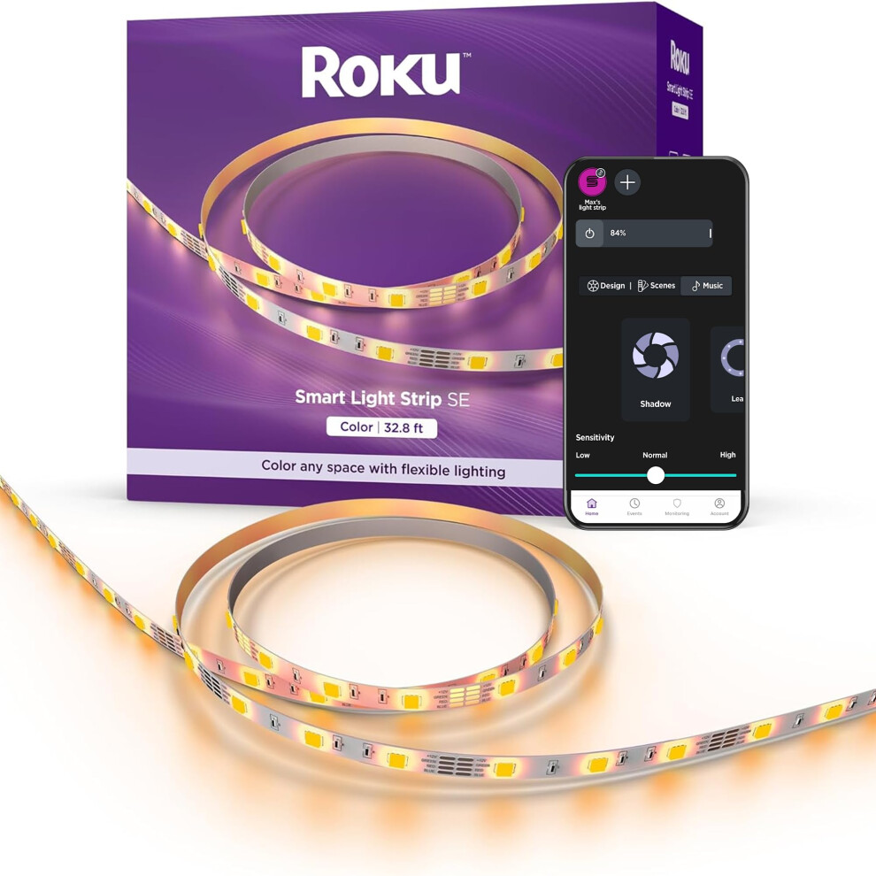 Roku Smart LED Light Strip  328ft  Color Options with Adjustable Brightness  Temperature  Peel  Stick WiFi Smart Strip Ligh