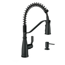 Robinet de cuisine de printemps pre-rinage noir Mat Nolia Matte Black One-Handle Robinet d'evier de cuisine a trou de pulverisateur Pull Down av