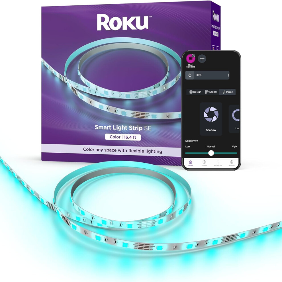 Roku Smart LED Light Strip  164ft  Color Options with Adjustable Brightness  Temperature  Peel  Stick WiFi Smart Strip Ligh