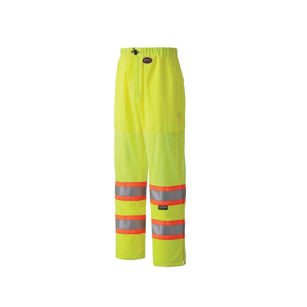 Pioneer Hi Vis Lightweight Traffic Safety Work Pants for Men  Women  Reflective Tape  Leg Zippers  YellowGreen