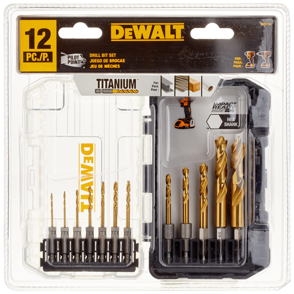 DEWALT Drill Bit Set  Titanium Impact Ready  Ideal for Metal  Wood  and Plastic  12 Piece DD5152