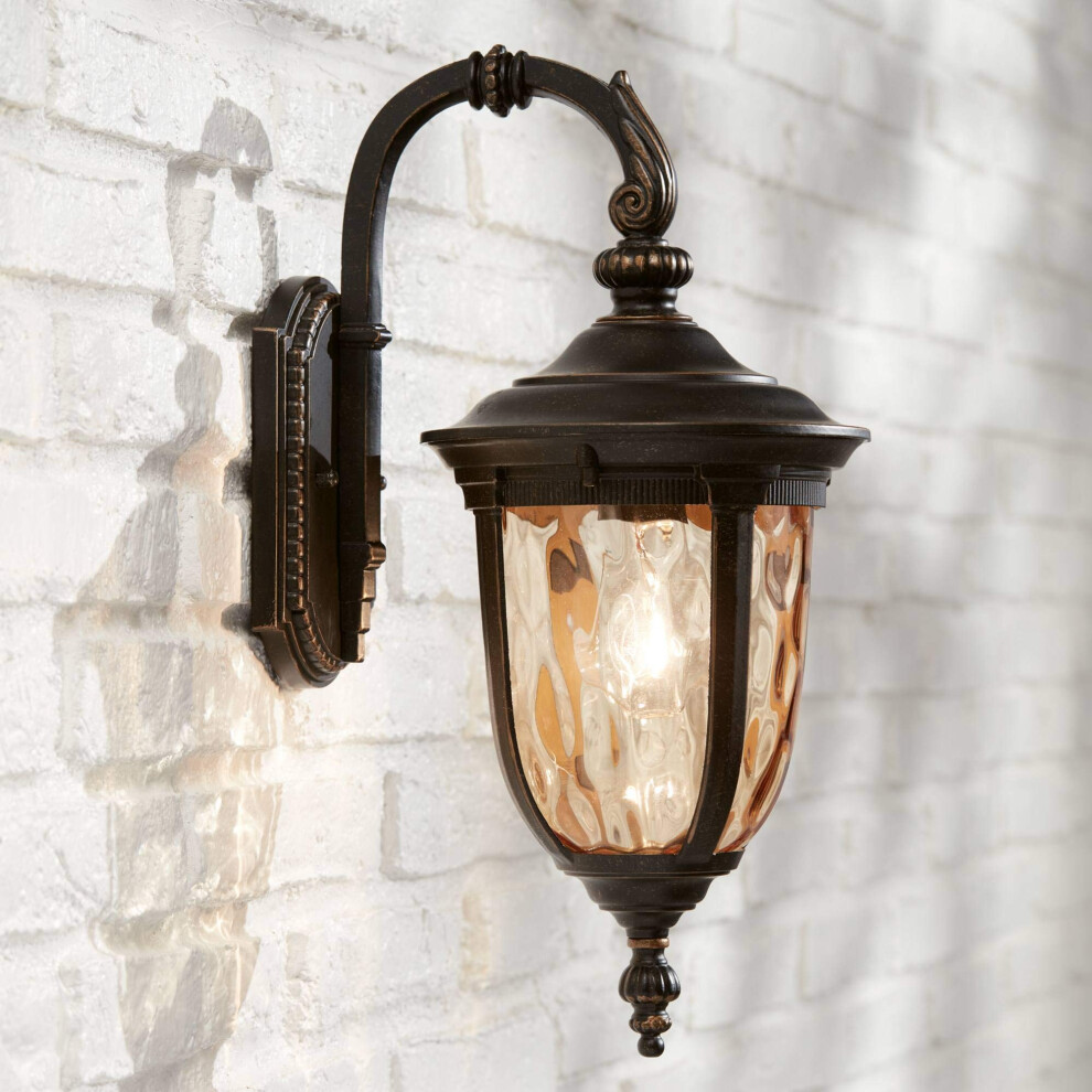 John Timberland Bellagio European Outdoor Carriage Light Fixture Bronze Metal 16 12 Hammered Glass Wall Sconce for Exterior H