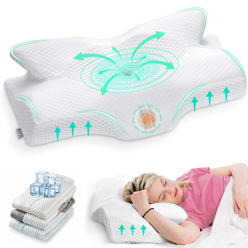 Elviros Cervical Memory Foam Pillow Contour Pillows For Neck And Shoulder Pain Ergonomic Orthopedic Sleeping Contoured Support