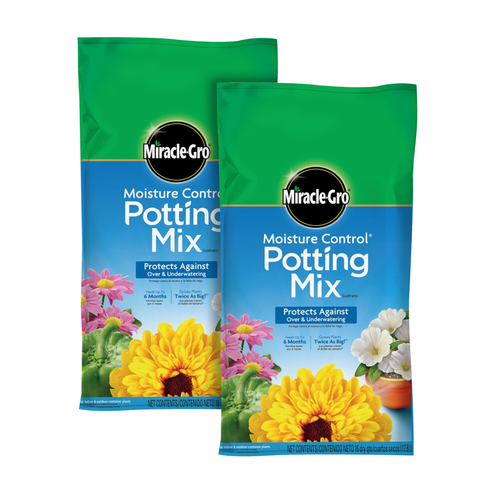 MiracleGro Moisture Control Potting Mix for Outdoor and Indoor Plants  16 qt 2Pack