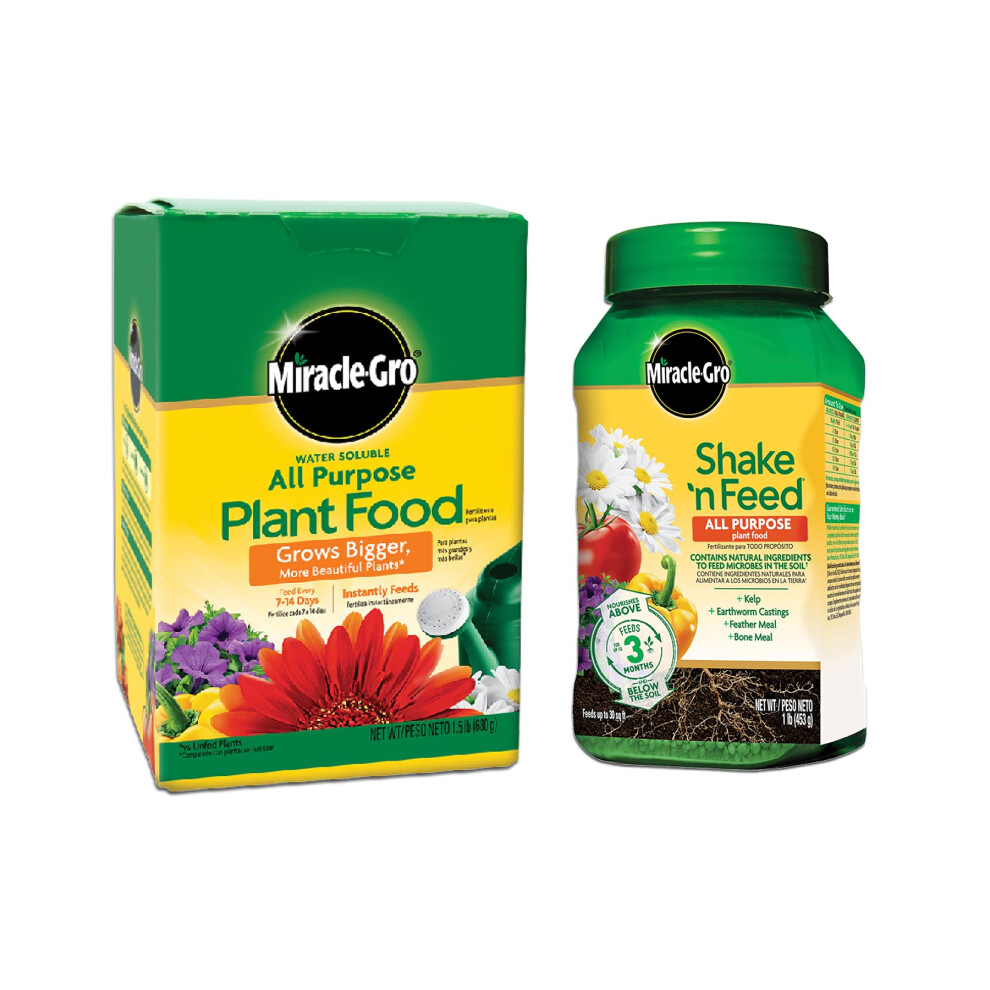 MiracleGro Water Soluble All Purpose and Shake N Feed Plant Food Bundle Feeds Flowers  Vegetables  Trees  and Houseplants