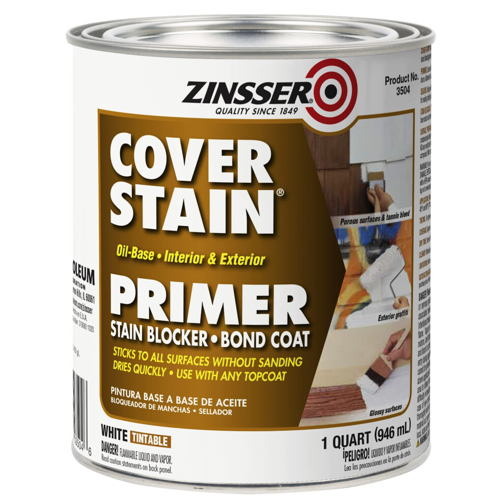 RustOleum Zinsser 03504 Cover Stain InteriorExterior Oil Primer Sealer  1Quart  White