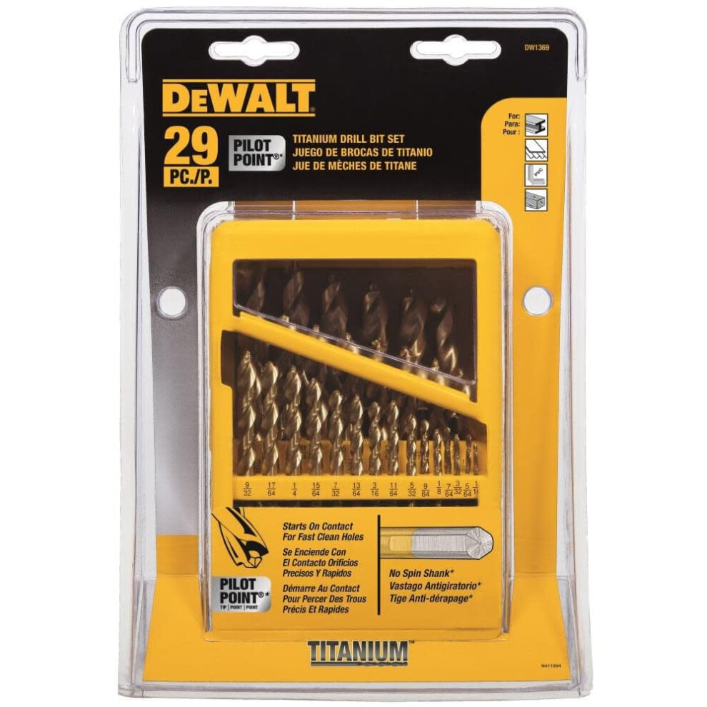 DEWALT Titanium Nitride Coated Drill Bit Set with Pilot Point  29Piece DW1369