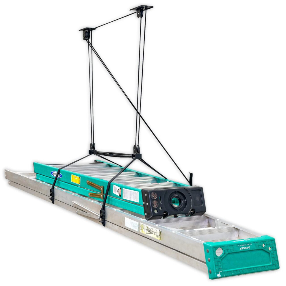 Storeyourboard Ladder Storage Ceiling Pulley System Garage Mount Hoist Heavy Duty Hanging Organizer Holds 150 Lbs 850033489996