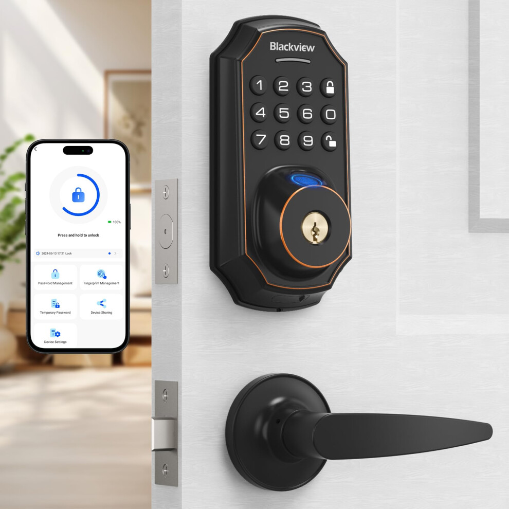 Keyless Entry Door Lock Fingerprint Deadbolt with Lever Handle Set  Fingerprint Smart Door Lock with App Control  Auto Lock  One