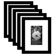 Americanflat 6x8 Picture Frame with Polished Plexiglass Set of 5 Use as 3x5 Frame with Mat or 6x8 Frame Without Mat Galler