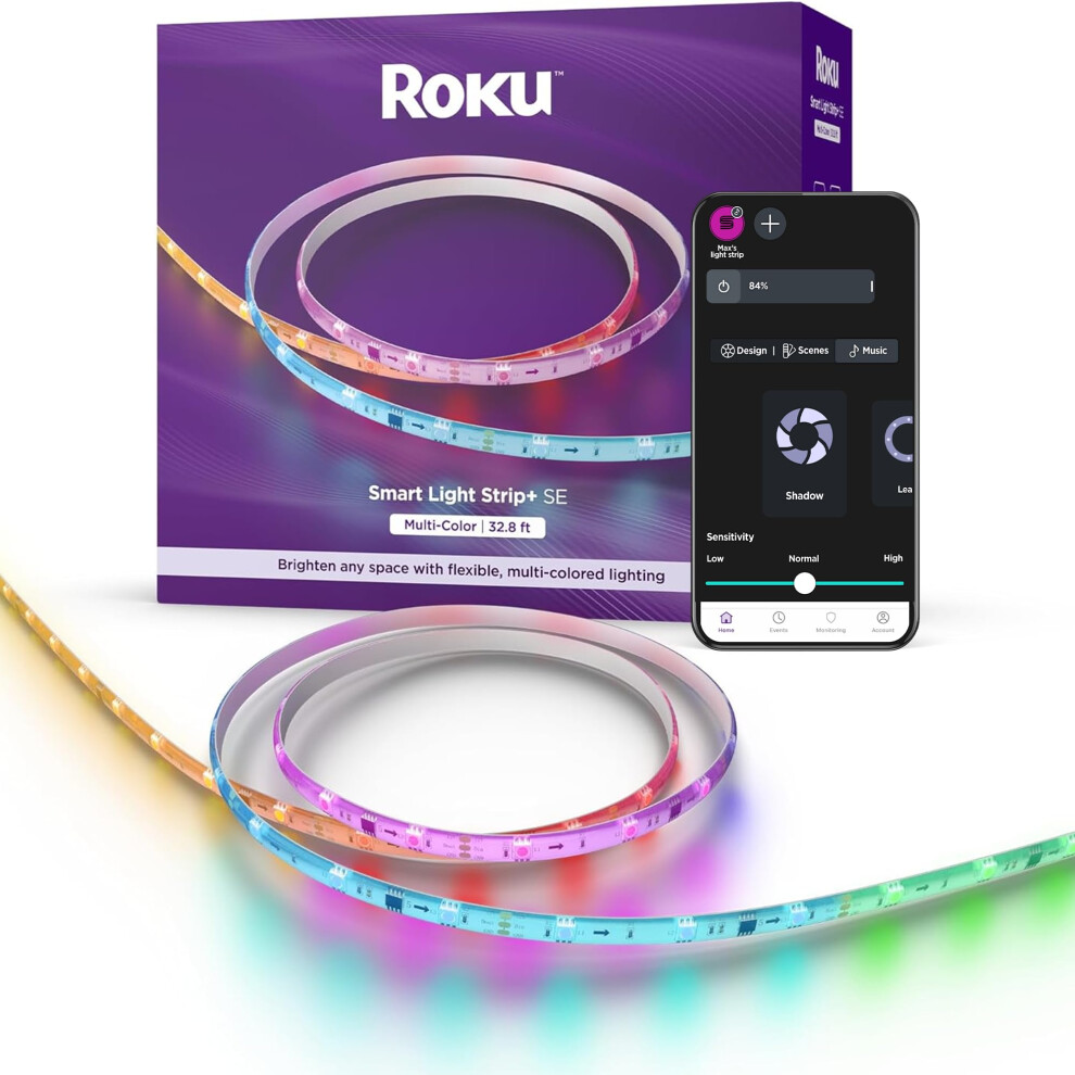 Roku Smart LED Light Strip  328ft  Color Options with Adjustable Brightness  Temperature  Peel  Stick WiFi Smart Strip Lig