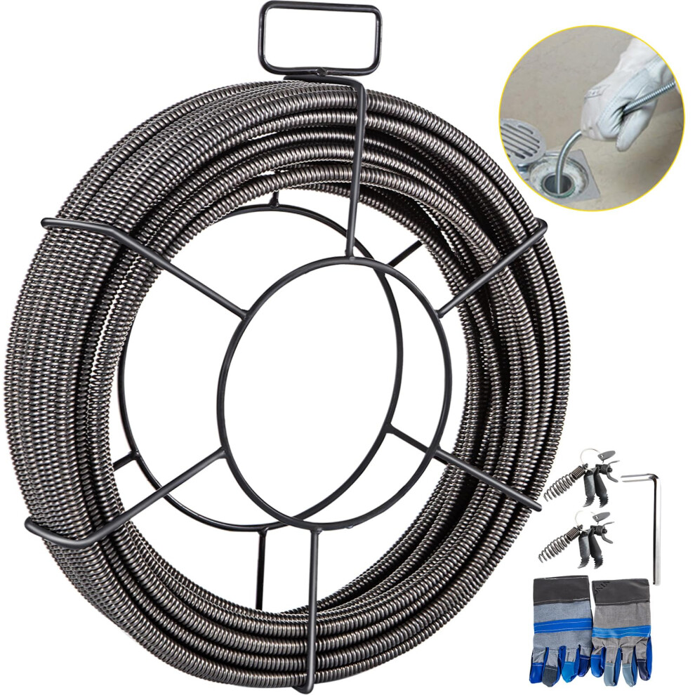 VEVOR 50 ft x 12 inch Solid Core Sewer Snake Clog Pipe Drain Cleaning Cable WFour Shapes of Cutters  Black