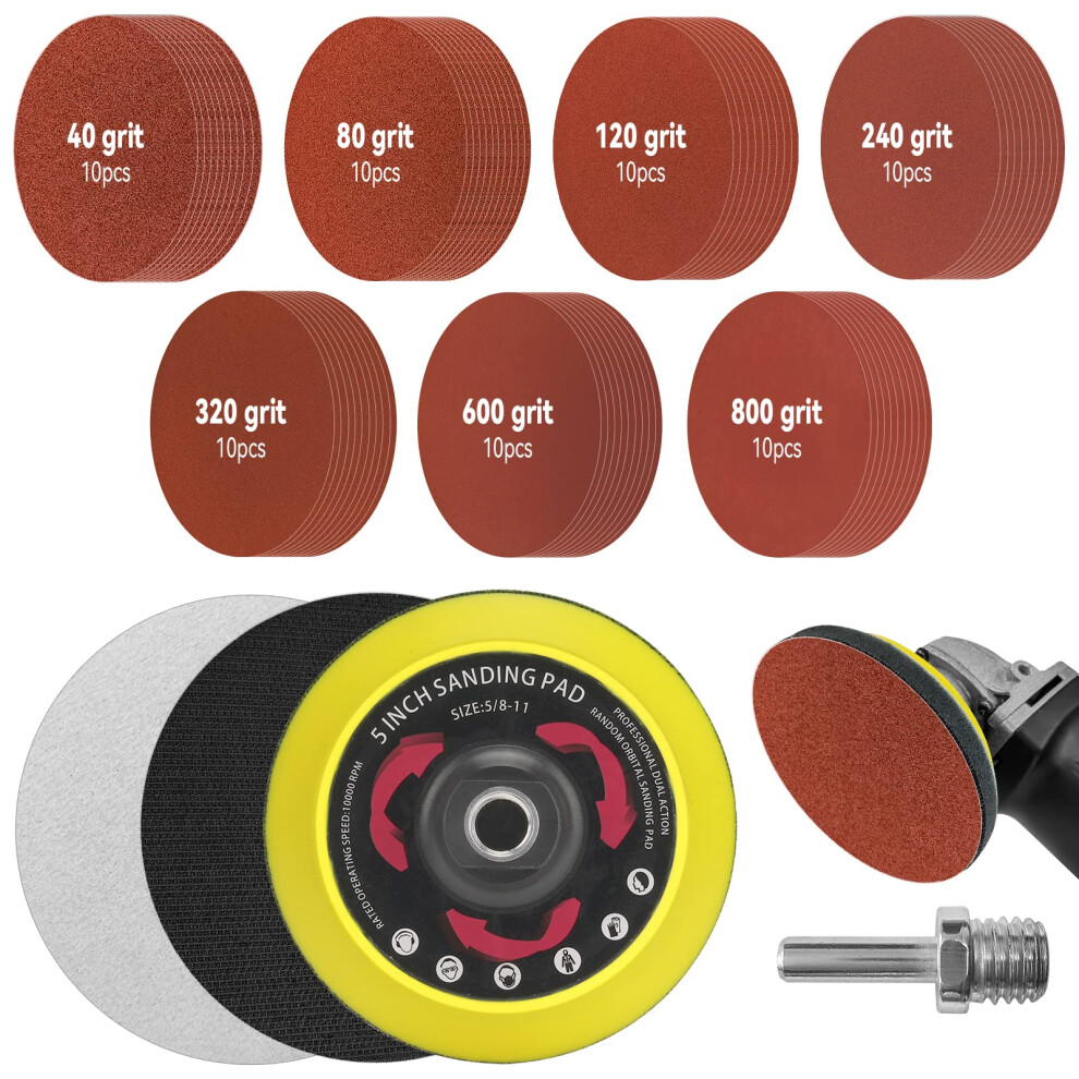 Toovem  74Pcs 5 Inch  Angle Grinder Sanding Disc  Hook and Loop Upgraded Backing Pad with Sanding Discs  Foam Buffering Pads