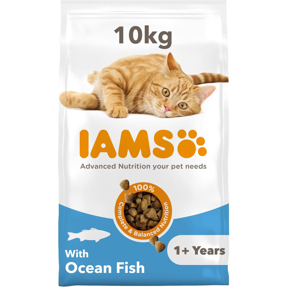 IAMS Complete Dry Cat Food for Adult 1+ Cats with Ocean Fish 10 kg