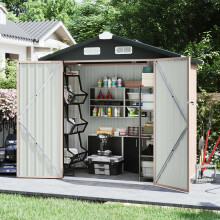 Aoxun Outdoor Storage Shed 64x4 FT Garbage Can Outdoor Metal Shed for Tool Garden Bike Brown