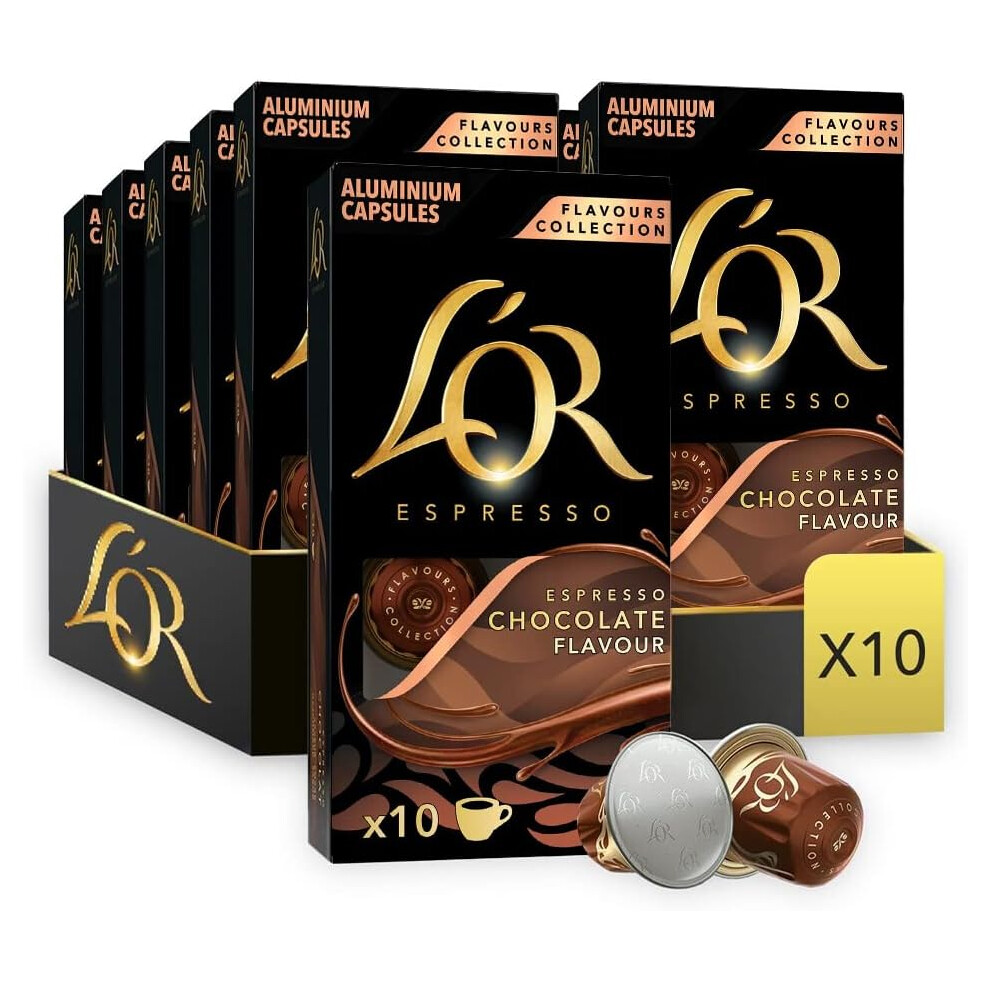 L'OR Espresso Chocolate Flavour Coffee Pods X10 (Pack of 10, Total 100 Capsules)