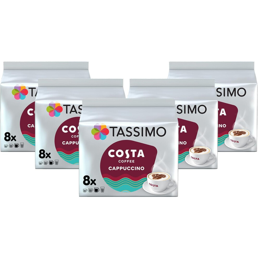 Tassimo Costa Cappuccino Coffee Pods x 8 (Pack of 5, Total 40 Drinks)