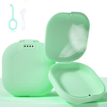 (Green) Retainer Case With Vent Holes,slim Aligner Case Night Mouthguard Case With Retainer Removal Tool And Brush