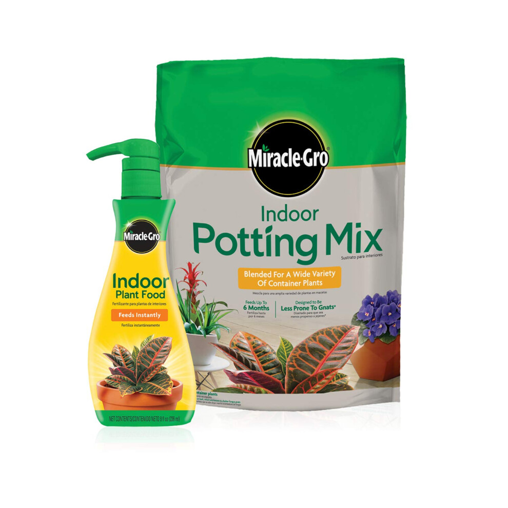 MiracleGro Indoor Potting Mix 6 qt and Indoor Plant Food 8 oz  Bundle for Growing and Fertilizing Houseplants