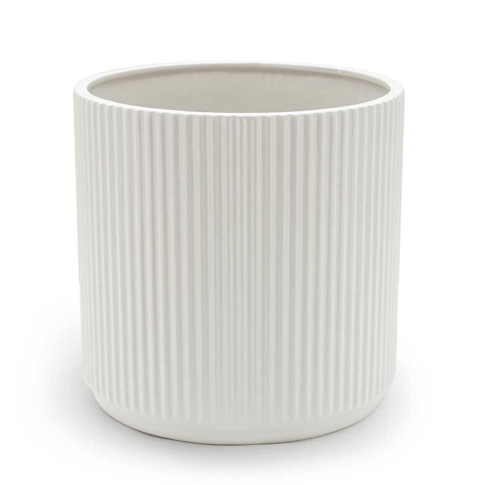 Amazon Basics Fluted Ceramic Round Planter  10Inch  White