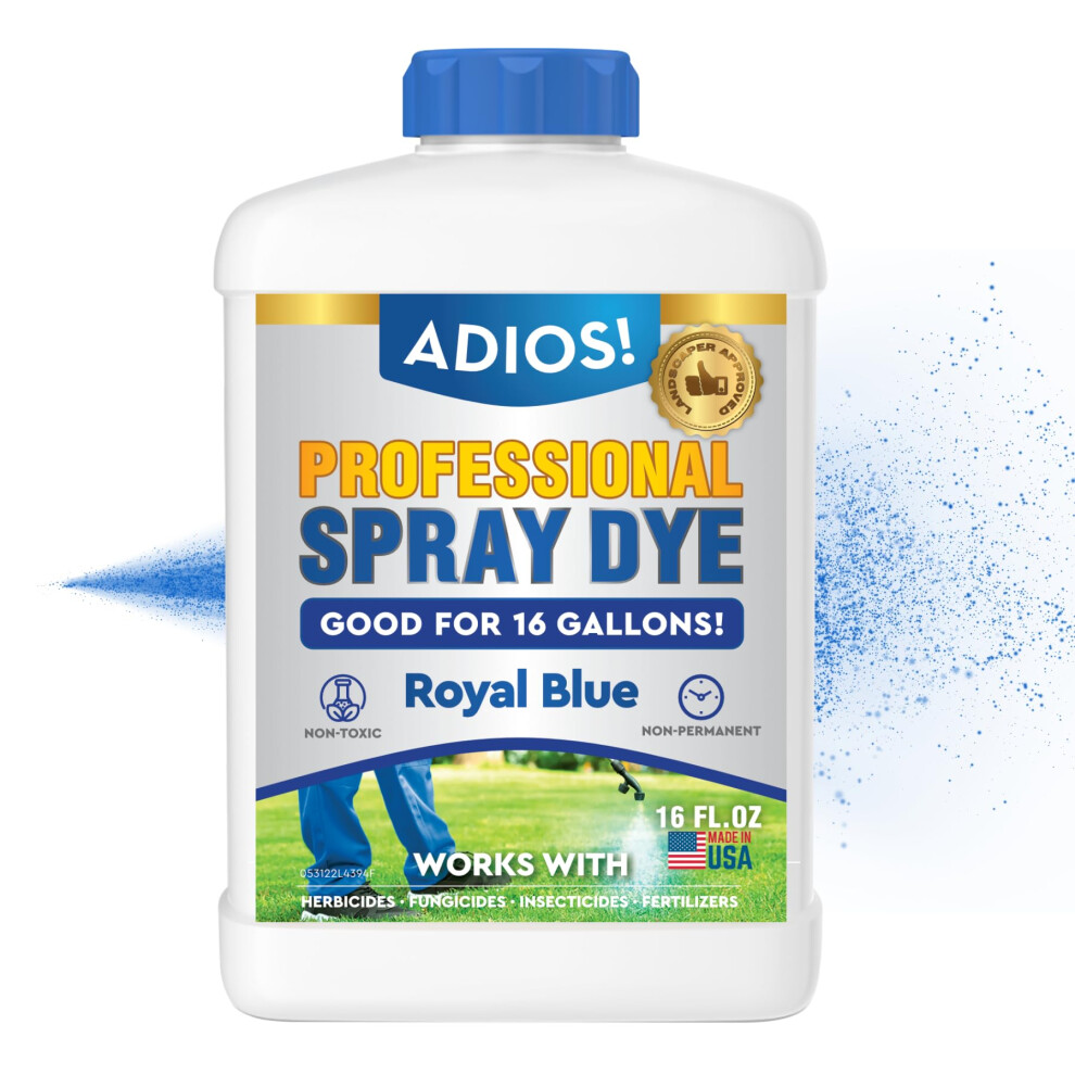 Adios Professional Blue Spray Dye Marker  Makes 32 Gallons of Indicator for Grass and Lawn Care  Safe for Mixing 16oz