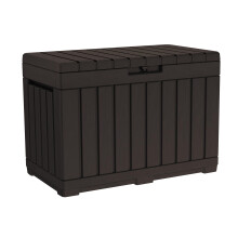 Keter Kentwood 50 Gallon Resin Deck BoxOrganization and Storage for Patio Cushions Throw Pillows and Garden Tools Brown
