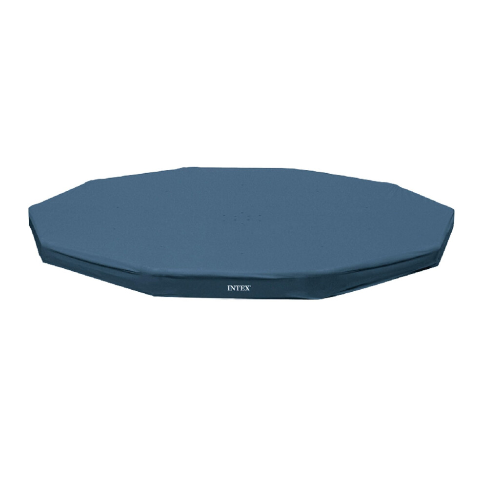 INTEX 28031E Pool Cover For 12ft Round Metal Frame Pools  Includes Rope Tie  Drain Holes  10in Overhang  Snug Fit