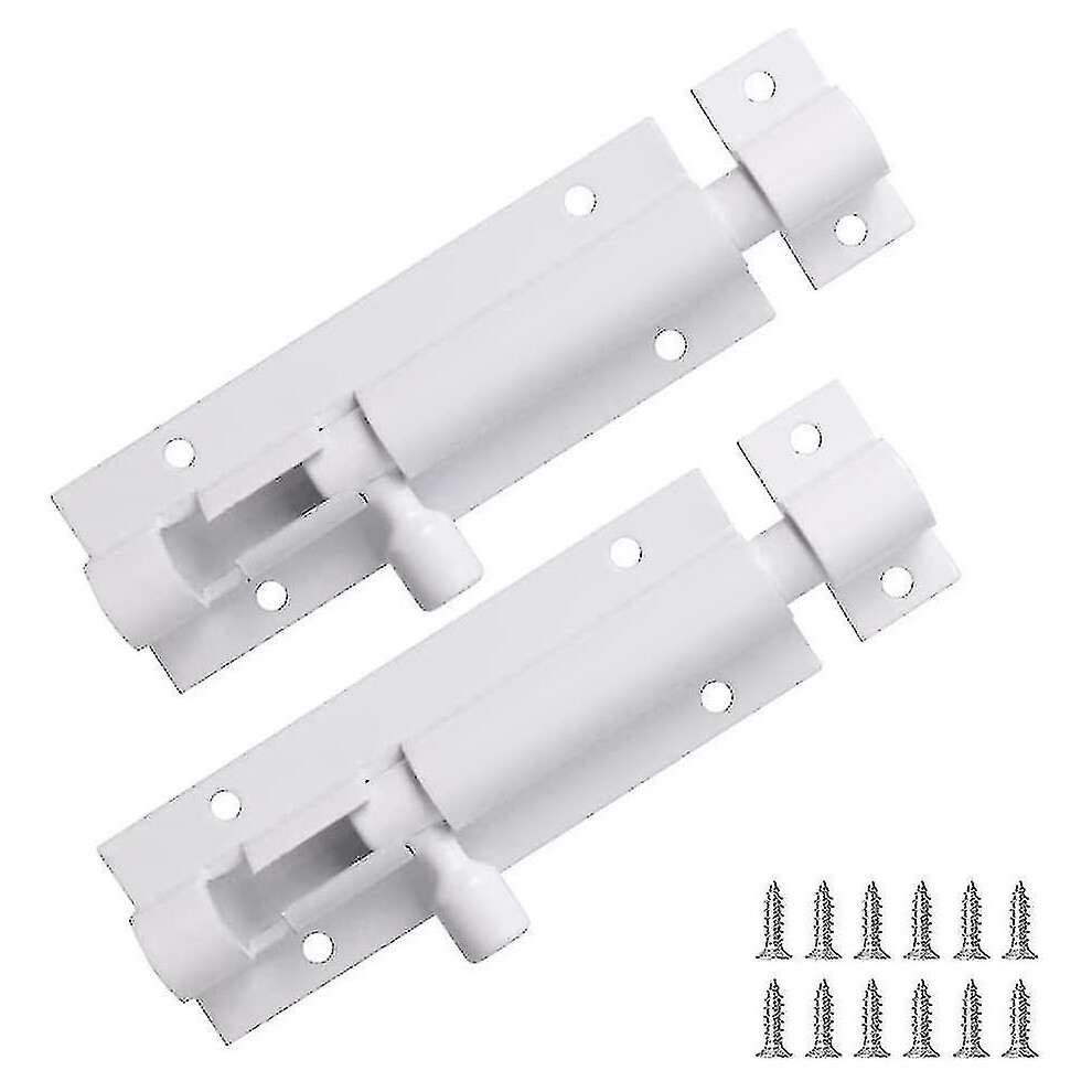 2Pcs 3 In Bolts Security Slide Latch Lock Barrel Bolt Strong Aluminum Alloy - With Screws (White) 7364070193851