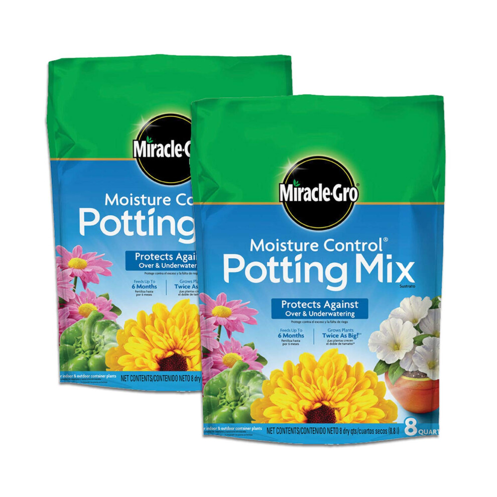 MiracleGro Moisture Control Potting Mix 8 qt  Protects Against Over and Under Watering Container Plants  2Pack