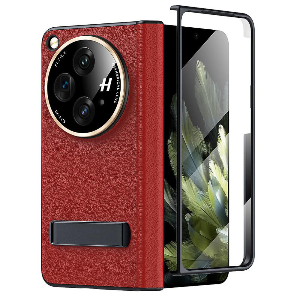 (Red) Genuine Leather ,Full Body Hinge Protection Case For Oneplus Open Built-In Screen Protector Red 7364070204069