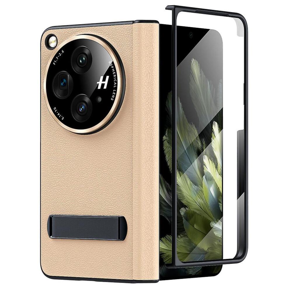 (Gold) Genuine Leather ,Full Body Hinge Protection Case For Oneplus Open Built-In Screen Protector Gold 7364070204090
