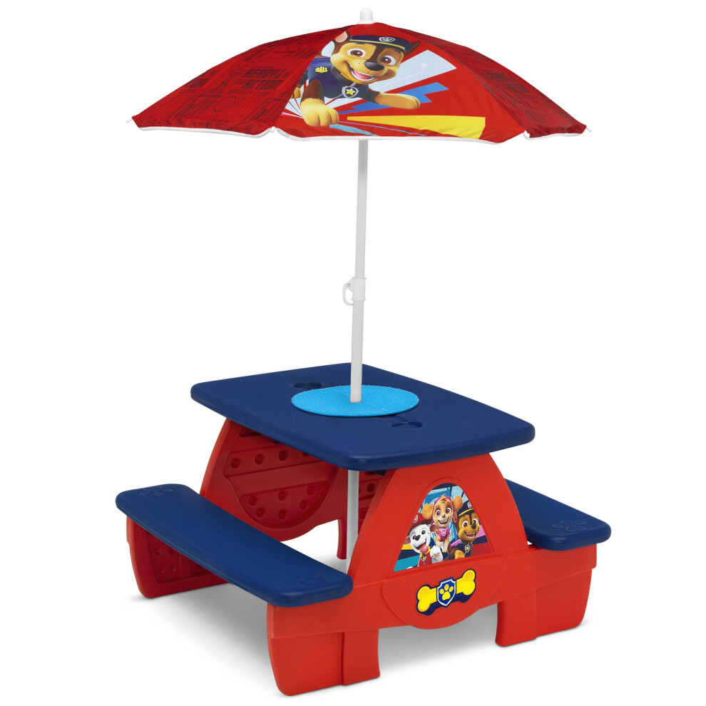 Delta Children 4 Seat Activity Picnic Table with Umbrella and Lego Compatible Tabletop  PAW Patrol