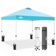 EAGLE PEAK Pop Up Canopy Tent with Wheeled Carry Bag 8 Stakes 4 Ropes 4 Weight Bags Easy Set Up Tent Canopy 10x10 ft 100sq