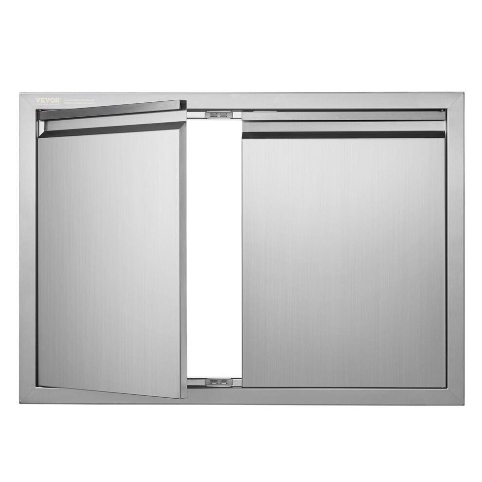 VEVOR Double BBQ Access Door  30Wx21H Outdoor Kitchen Doors  Double Wall Construction Outdoor Cabinets with Hooks  Brushed S