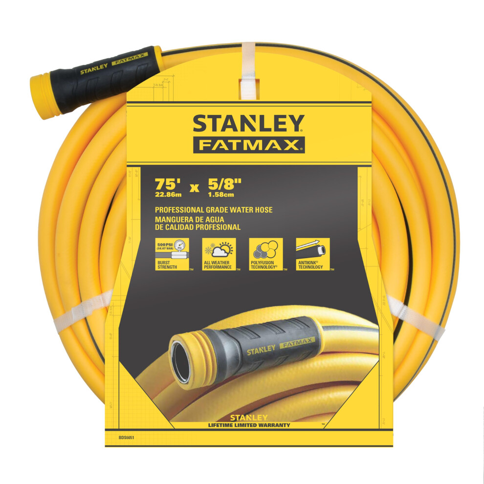 Stanley Garden BDS6651 Fatmax Professional Grade Water Hose  75 x 58  75ft  Yellow  500 Psi