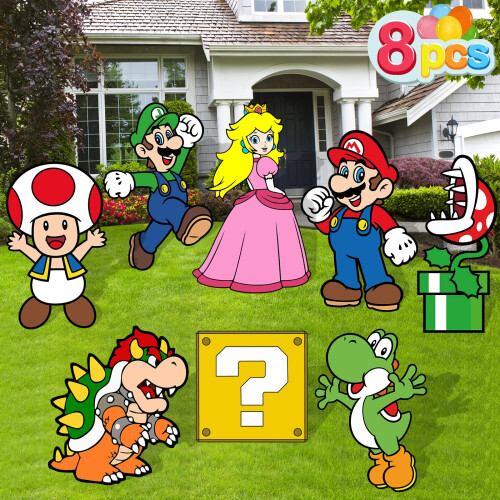 Mario Birthday Party Supplies 8PCS Yard Signs with Stakes Outdoor Lawn Party Decor Mario Birthday Party Decorations Yard Sig on OnBuy