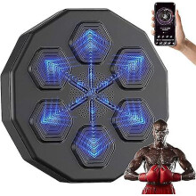 (Black) Wall Mounted Boxing Training Machine, Music Boxing Machine Smart Music Boxing Pads, With 6 Lights And Bluetooth Sensor Target Boxing Reaction Training