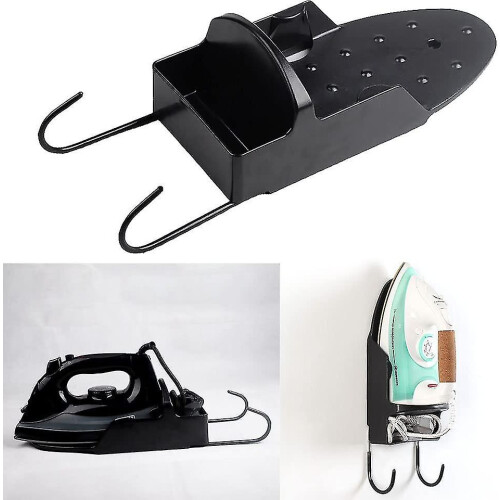 Ironing Board Stand With Steel Hooks - Electric Iron Shelf - Heat Resistant Wall Mount - Ironing Board Storage Hooks (black)