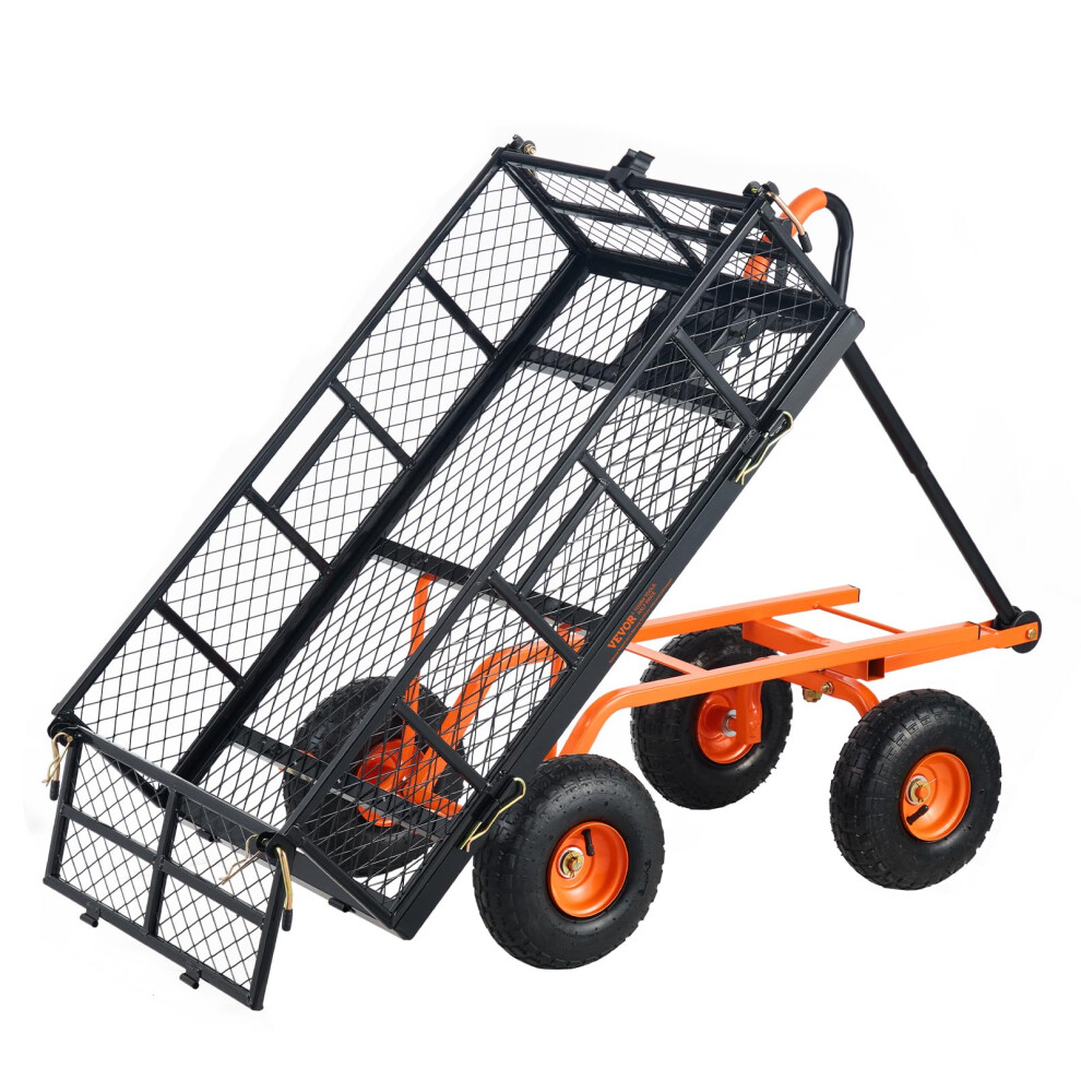 Vevor 400Lbs Steel Garden Dump Cart Heavy Duty Yard Dump Wagon Utility Wagon With Removable Sides Pullable Handle Utility Lin