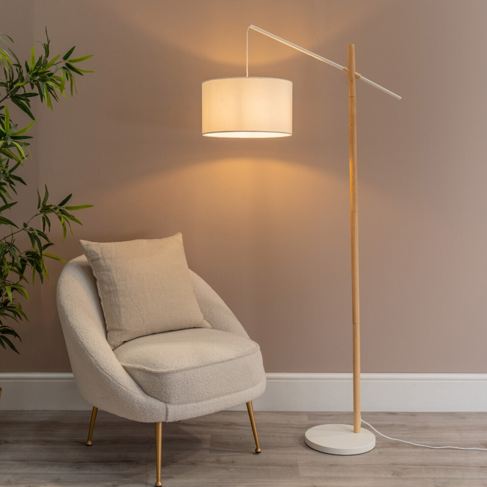 (Yes) ValueLights Adrianna Wooden Hanging Floor Lamp with White Lamp Shade