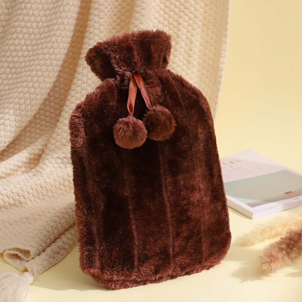 (Dark Brown) (Khaki) 2L Winter Portable Removable Water Bag With Cover Hot Water Bottles Leakproof