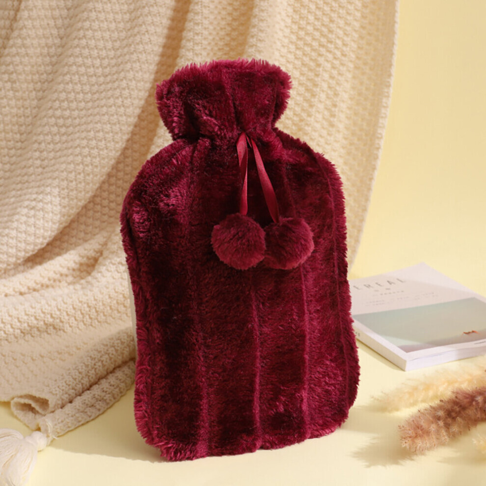 (Claret) (Khaki) 2L Winter Portable Removable Water Bag With Cover Hot Water Bottles Leakproof