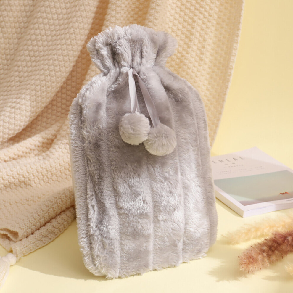 (Grey) (Khaki) 2L Winter Portable Removable Water Bag With Cover Hot Water Bottles Leakproof