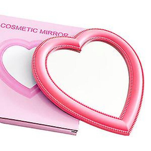 Makeup Mirror Heart Shape Mirror Tabletop Cosmetic Mirror Wall Hanging Mirror Pink 1