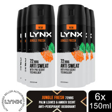Lynx Jungle Fresh 72H Anti Perspirant Body Spray for Men, 6x150ml